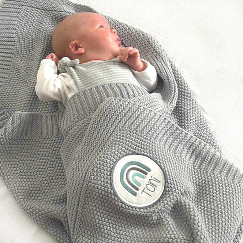 Babydecke aus Baumwolle mit personalisiertem Button I Motivauswahl I mit Name I Blanket I viele Farben Bild 2