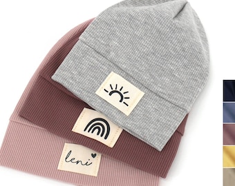 Beanie Rib Jersey with personalized patch I many colors I patch selection I hipster hat