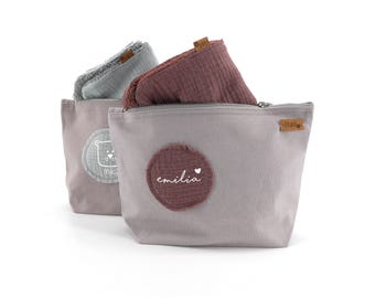 Diaper bag with muslin, button and personalization | many colors | choice of designs | changing bag