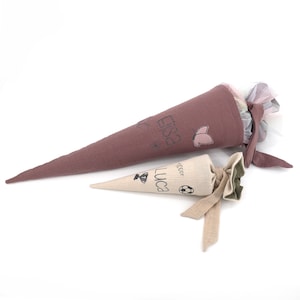 Cône d'école en mousseline allover I cône de maternelle I personnalisé I plusieurs couleurs I choix de motifs I cône fratrie I avec nom
