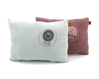 Almohada de muselina con motivo y personalización I muchos colores I elección del motivo I almohada de peluche I con nombre