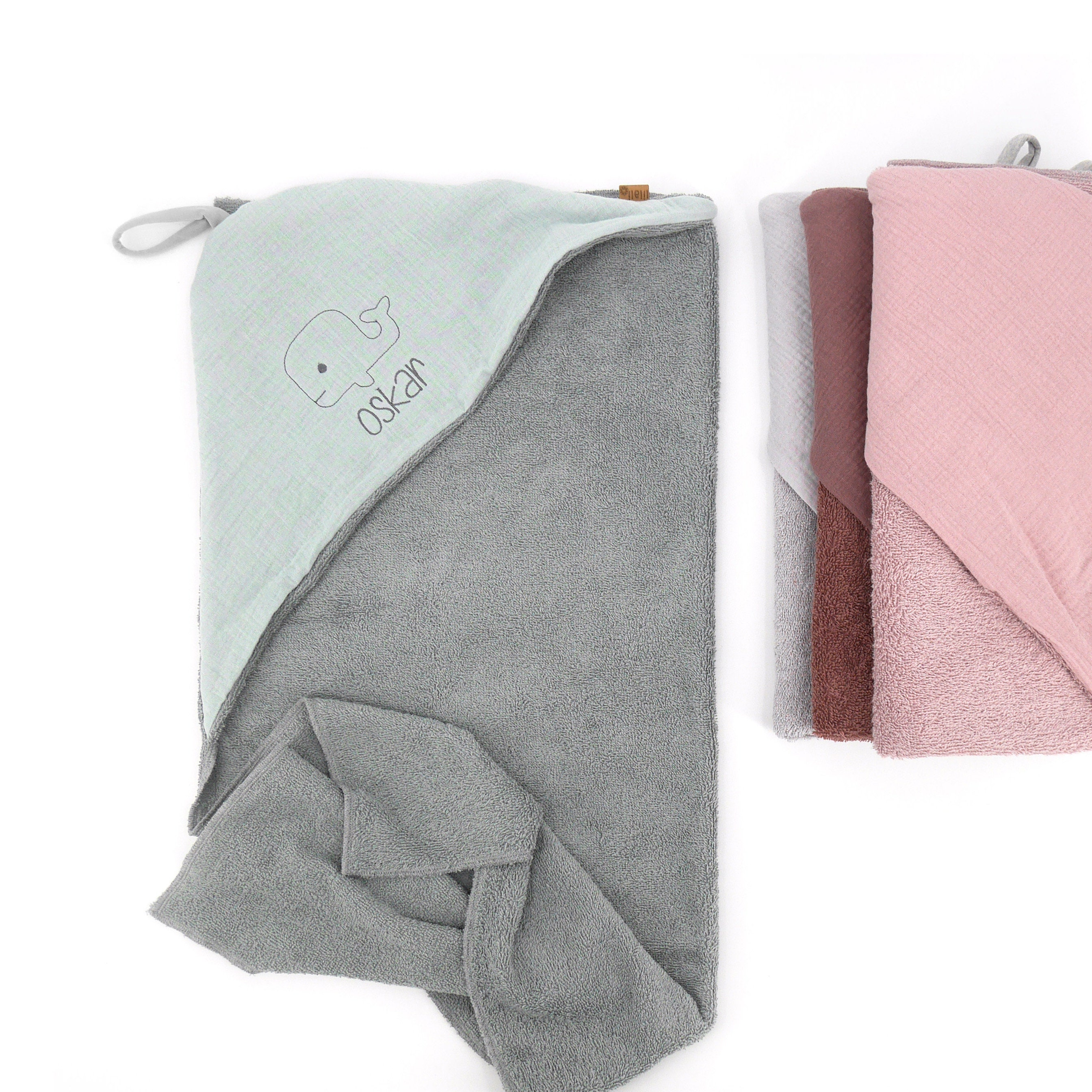 Asciugamano Con Cappuccio Personalizzato Per Bambini In Morbida Mussola, Ricamo Nome, Oeko-TEX Standard 100