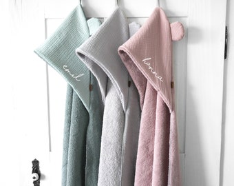 Hooded towel with name / bath poncho / personalized / terry cloth / hooded towel / baby / bath towel / hand towel / muslin / ears