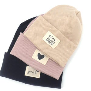 Double beanie Rib Jersey with personalized patch I many colors I patch selection I hipster hat I warm
