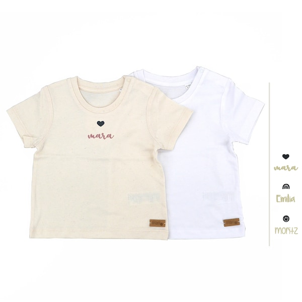 Baby- / Kids-Shirt mit Mini-Motiv und Name gestickt I Motivauswahl I personalisiert I viele Farben