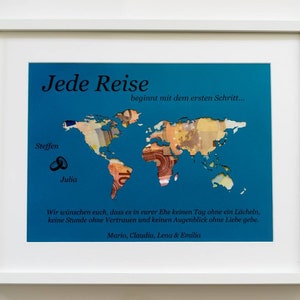 personalisierte Geldgeschenk Weltkarte Hochzeit A3 mit Rahmen Bild 4