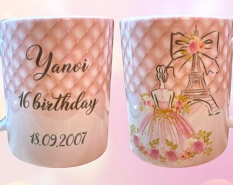 Personalisierter Kaffeebecher Geburtstag Pink