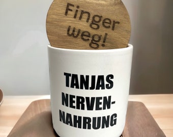 Nervennahrung Dose Glas Keramikdose weiß personalisiert