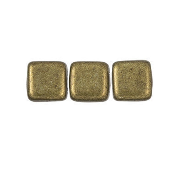 30 hochwertige tschechische Glasperlen 6 x 6 mm doppelt gebohrt dunkelgolden metallic