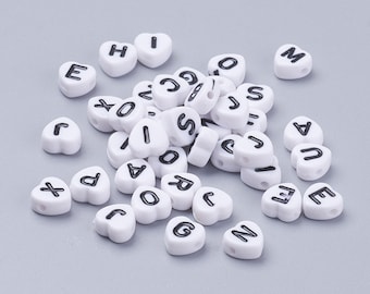Alphabetperlen 12mm 80 Beutel-weiß Mit Schwarzen Buchstaben