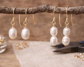 Craft kit for 2 pairs of pearl stainless steel earrings, gold-colored