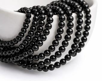 Obsidian bead strand 4 - 4.5 mm round smooth shiny (approx. 94 beads / approx. 37.5 mm length)