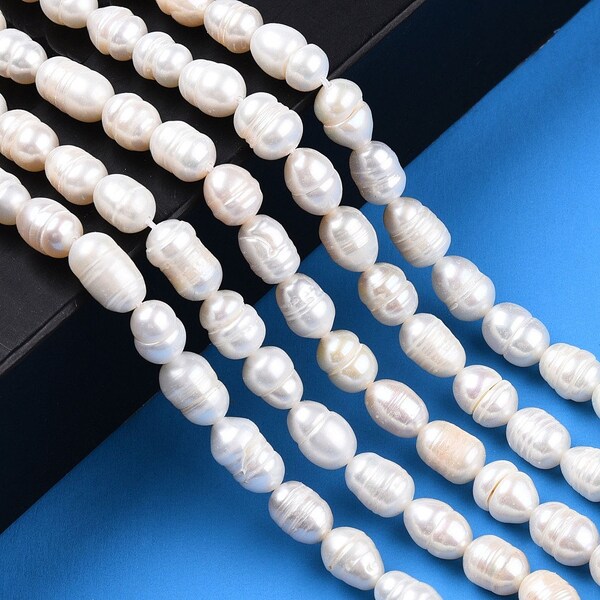 Süßwasser Zuchtperlen 7-11 x 5,5-6,5 mm (ca. 43 Perlen / ca. 35 cm Länge)
