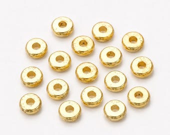 15 contas espaçadoras de metal, 4 x 1,6 mm, banhadas a ouro 18k