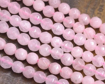 Natürlicher facettierter Rosenquarz Perlenstrang 6 mm (ca. 60 Perlen / ca. 38,5 cm Länge)