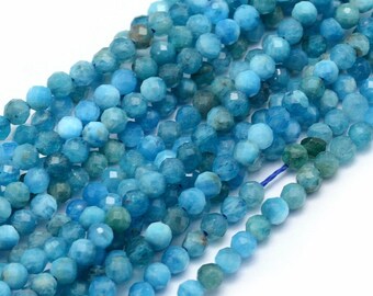 Natürlicher Apatit Perlenstrang facettiert 3,2 - 3,5 mm (ca. 113 Perlen / ca. 39 cm Länge)