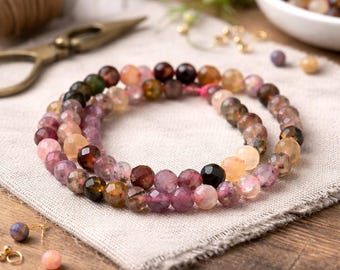 Short faceted tourmaline bead strand (approx. 47 beads / approx. 19.5 cm length)