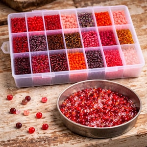 24 Farben Glasperlen Rocailles Mischpackung 6/0 ca. 4-5 mm x 2,5 - 4,5 mm