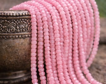 Malaysia jade beads strand, faceted, dyed pink, 4 x 2-3 mm (approx. 118 beads / approx. 36 cm length)