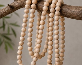 Papaya wood bead strand 6 - 6.2 mm (approx. 67 beads / approx. 40 cm length) - natural wood beads for creative jewelry ideas