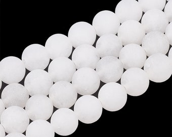 Weißer matter gefrosteter Jadeperlenstrang 8 - 8,4 mm (ca. 46 Perlen / ca. 38 cm Länge)