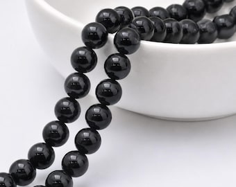 Black tourmaline bead strand 6.5 - 6.7 mm (approx. 60 beads / approx. 38 cm length)