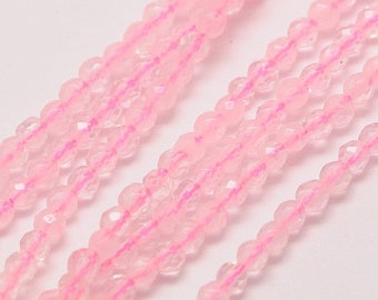 Natürlicher Rosenquarz Perlenstrang facettiert 3,5 - 3,6 mm (ca. 136 Perlen / ca. 38,5 cm Länge)