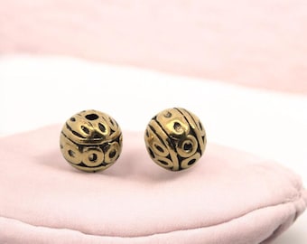 10 contas espaçadoras de metal tibetano, 8 mm, cor dourada