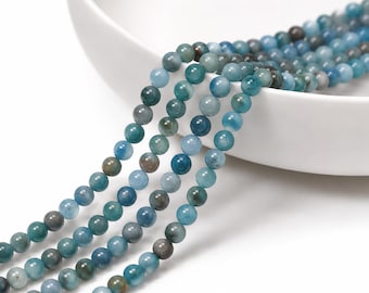 Apatite pearl strand, class AB, round, smooth, 4 - 4.3 mm (approx. 95 pearls / approx. 38 cm length) - natural gemstone pearls