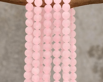 Natural frosted matte rose quartz bead strand, round, 4.5 - 4.6 mm (approx. 91 beads / approx. 40 cm length)