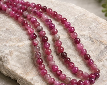 Watermelon jade bead strand 6 mm dyed (approx. 64 beads / approx. 37.5 mm length)