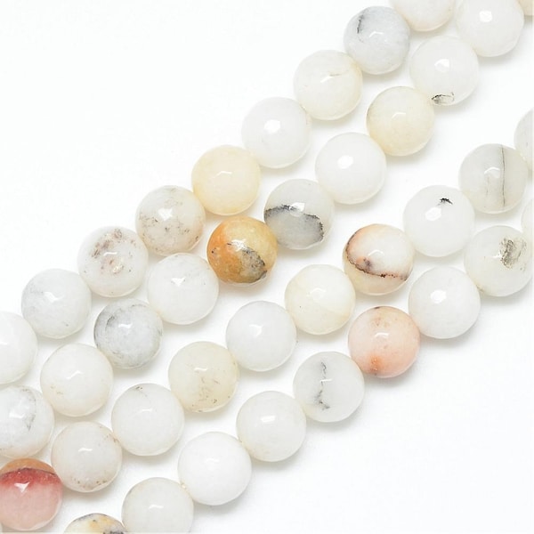 Natürlicher heller Achat Perlenstrang leicht facettiert rund glatt glänzend 6 mm (ca. 60 Perlen / ca