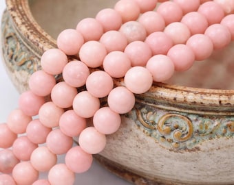 Natural Pink Opal (Andean Opal) strand of beads, 6 - 6.5 mm round, smooth, glossy (approx. 65 beads / approx. 38 cm length)