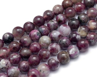 Natürlicher Pflaumenblüten Turmalin Perlenstrang 6 mm rund glatt glänzend (ca. 62 Perlen / ca. 38 cm