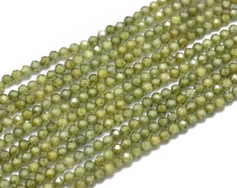 Zirkonia Perlenstrang 2 mm olivgrün facettiert (ca. 160 Perlen / ca 39 cm Länge)