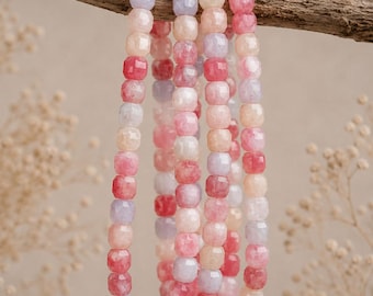 Morganite bead strand, cubes 5-6 x 5-6 x 5-6 mm (approx. 59 beads / approx. 31 cm length) - gemstone beads in delicate pastel shades