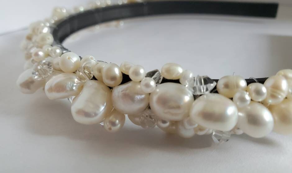 Handmade Pearl Cluster Headband – Ivory Bridal Wedding Hair  display picture 1