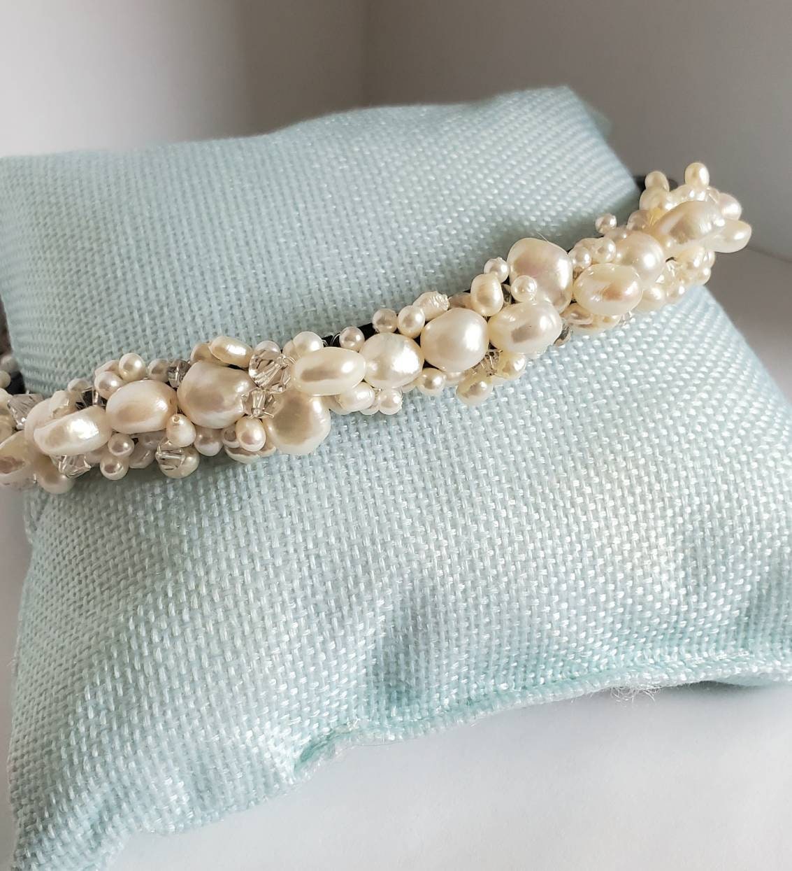 Handmade Pearl Cluster Headband – Ivory Bridal Wedding Hair  display picture 2