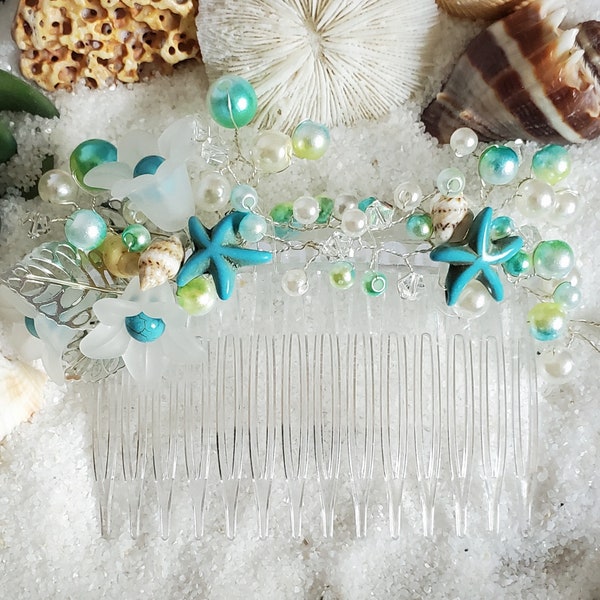 Bride Hairpiece- beach destination wedding- beach wedding- beach Bride- starfish hair comb- beach bridesmaid- nautical wedding- wedding hair