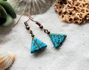 Turquoise earrings- boho earrings- simple turquoise earrings- turquoise jewelry- southwestern style- teal turquoise- triangle turquoise