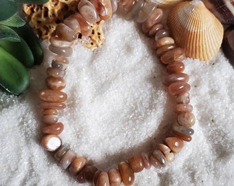 Sunstone Pebble Bracelet- Natural Sunstone Stretch Bracelet- Earthy Crystal Bracelet- Handmade Gemstone Jewelry- Boho Earthy Jewelry