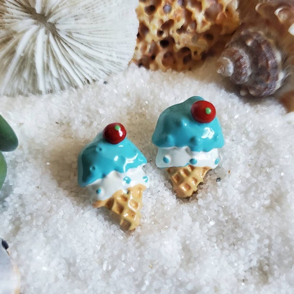 Ice cream earrings- food earrings- ice cream studs- dessert earrings- summer fun jewelry- food studs- ice cream jewelry- witty earrings