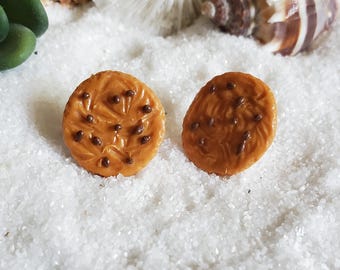 handmade Polymer Clay Chocolate Chip Cookie Earrings- Cookie Earrings- Cute & Realistic Miniature Food Jewelry- Cookie Themed Earrings