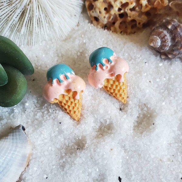 Ice cream earrings- food earrings- ice cream studs- dessert earrings- summer fun jewelry- food studs- ice cream jewelry- witty earrings