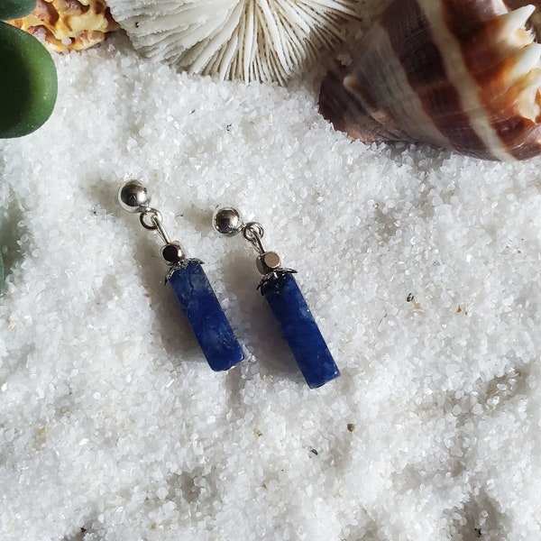 Dumortierite earrings-Navy Denim stone- dainty blue earrings- dumortierite jewelry- simple blue earrings- navy blue- dark blue- casual