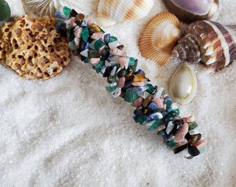 Multi-Color Gemstone Chip Hair Barrette - Purple & Teal Handmade Multi-colored Stone Chip Barrette - Elegant Hair  main image 4