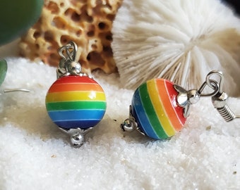 Vibrant Rainbow Bead Earrings- Fun and Colorful Pride Earrings- Handmade Rainbow Jewelry- LGBTQ+ Earrings- Cheerful Festival Jewelry