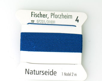 Kärtchen Perlseide dunkel blau, 2m, mit Nadel, verschiedene Stärken