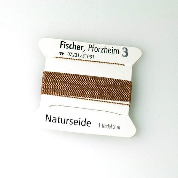 Kärtchen Perlseide beige, 2m, mit Nadel, verschiedene Stärken