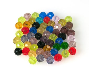 50x Glasperle fac. Kugel, 6mm, bunte Mischung